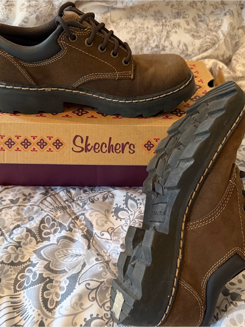 Skechers Brown Suede Casual Lace-Up Boots - Picture 3 of 4
